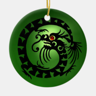 Ornement En Céramique SNAKE DRAGON Émeraude noire et verte