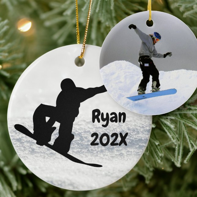 Ornement En Céramique Snowboard Noël noir sur neige (Créateur téléchargé)