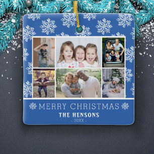 Ornement En Céramique Snowflake Motif Famille 6 Photo Collage Noël