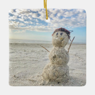 Ornement En Céramique Snowman Beach Florida Vacation Holiday Christmas