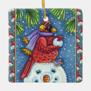 ORNEMENT EN CÉRAMIQUE SNOWMAN BODYGUARD, CHRISTMAS CARDINAL REDBIRD