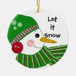Ornement En Céramique Snowman en Casquette vert et Écharpe