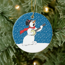 Ornement En Céramique Snowman Jouant à l'ornement du Banjo
