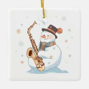 Ornement En Céramique Snowman Jouer au saxophone