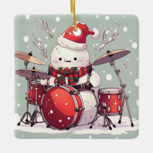 Ornement En Céramique Snowman Jouer aux tambours