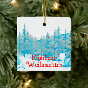 Ornement En Céramique Snowy Blue Trees - Fröhliche Weihnachten