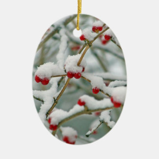 Ornement En Céramique Snowy Red Berries scène d'hiver Oval