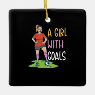 Ornement En Céramique Soccer - Une Fille Avec Des Buts