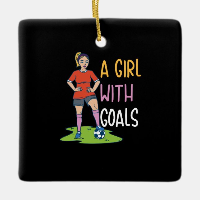 Ornement En Céramique Soccer - Une Fille Avec Des Buts (Devant)
