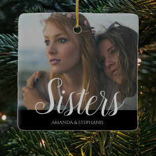 Ornement En Céramique Soeurs photo personnalisées arbre de Noël