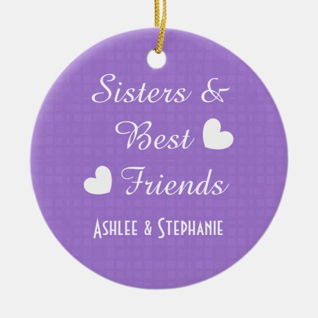 Ornement En Céramique Soeurs violettes et meilleurs amis 2 Coeurs A08A (Devant)