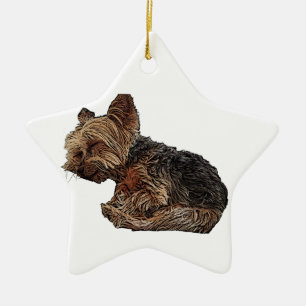 Ornement En Céramique Sommeil Yorkie