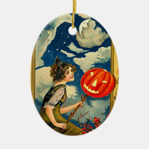 Ornement En Céramique Sorcière vintage de Halloween