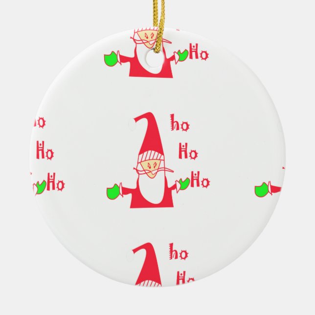 Ornement En Céramique Souris caricature amusante Collection Père Noël. (Devant)
