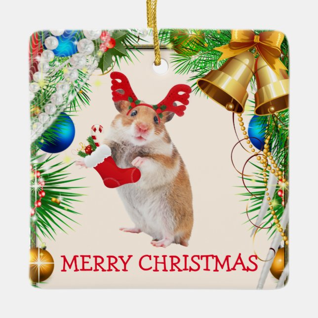 Ornement En Céramique Souris de Noël (Devant)