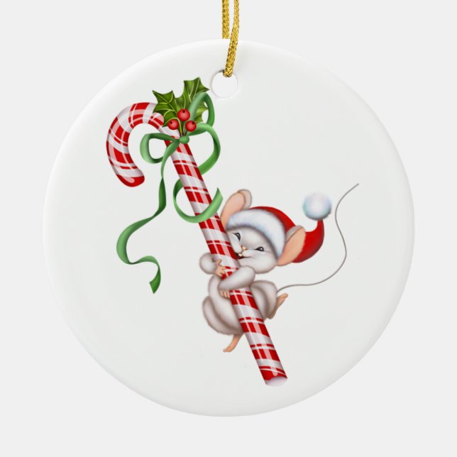 Ornement En Céramique Souris de Noël - Père Noël (Devant)