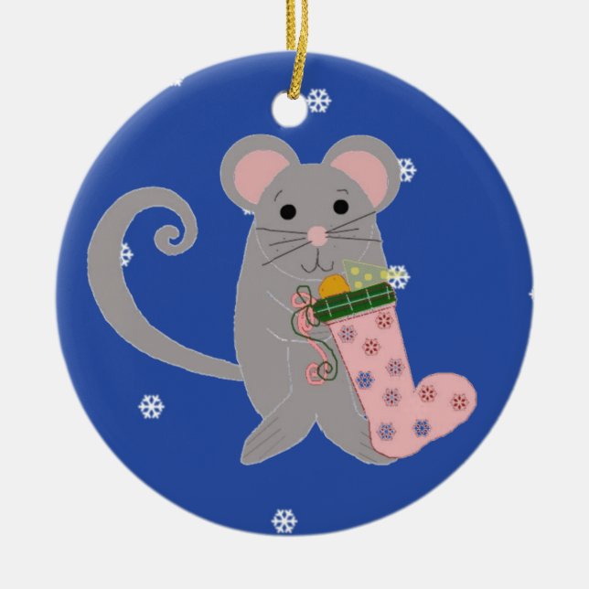 Ornement En Céramique Souris de Noël rose (Devant)