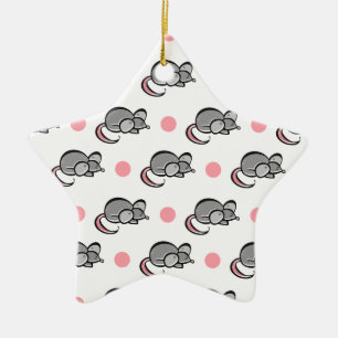 Ornement En Céramique Souris mignonne, souris, Pois rose et blanc