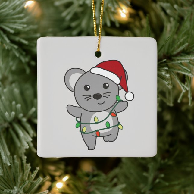 Ornement En Céramique Souris Noël Animaux d'hiver Souris de vacances (Arbre)