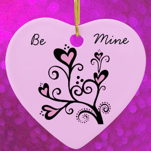 Ornement En Céramique Soyez le mien Valentine Pink Heart Tree