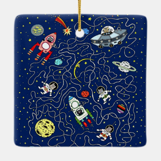 Ornement En Céramique Space Cat Maze Jeu pour enfants (Dos)
