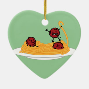 Ornement En Céramique Spaghetti et boulettes de viande heureux
