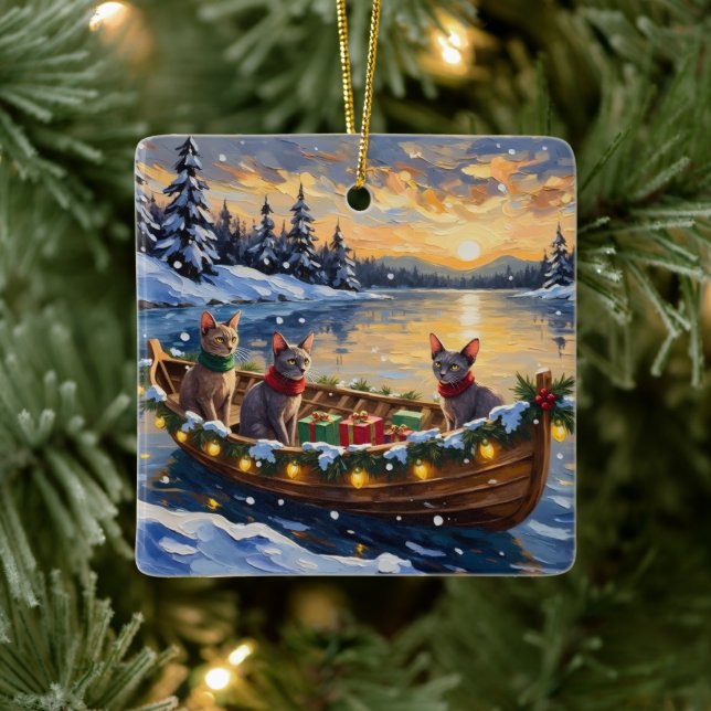 Ornement En Céramique Sphynx Cat Christmas Boat Holiday (Arbre)