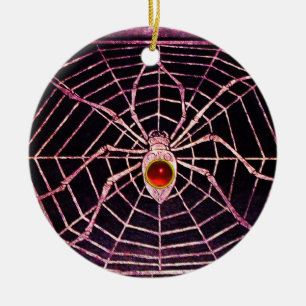 Ornement En Céramique SPIDER ET WEB Rouge Ruby Noir