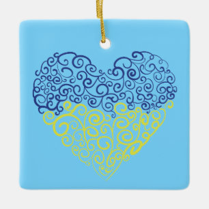 Ornement En Céramique Spiral tourbillons mehandi coeur drapeau ukrainien
