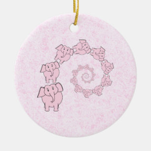 Ornement En Céramique Spirale des éléphants roses. Fond rose