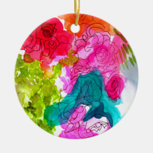Ornement En Céramique Spring Flowers watercolour abstract