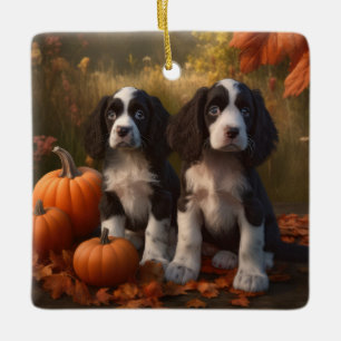 Ornement En Céramique Springer Spaniel chiot Automne Délice Citrouille