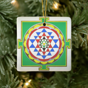 Ornement En Céramique Sri Yantra - Couleurs précises