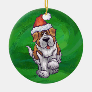 Ornement En Céramique St Bernard mignon dans le casquette de Père Noël