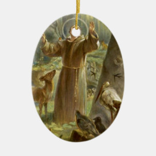 Ornement En Céramique St Francis d'Assisi prêchant aux animaux