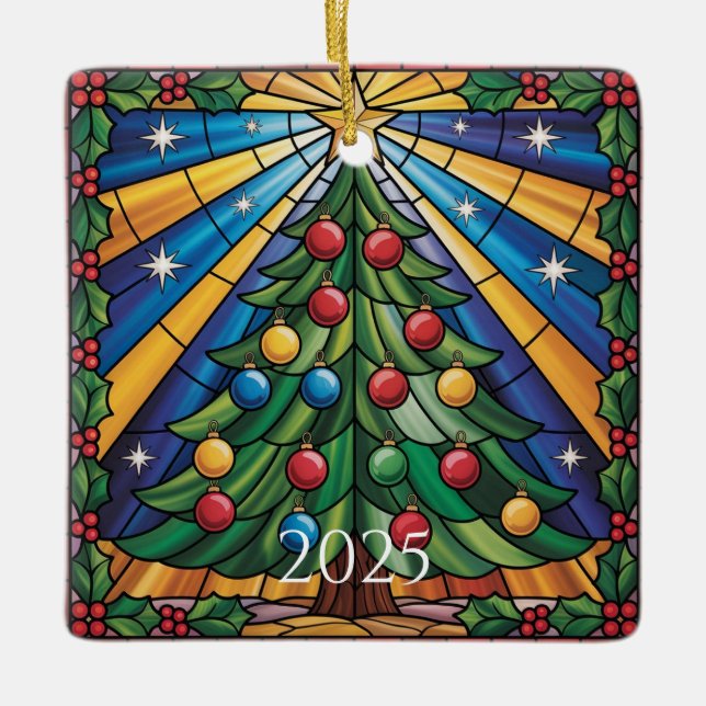 Ornement En Céramique Stained Glass Christmas Tree Design (Devant)