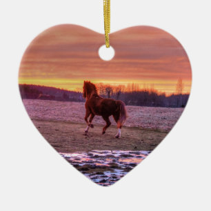 Ornement En Céramique Stallion à la maison au coucher du soleil sur le R