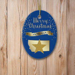 Ornement En Céramique Star Blue Gold Montana