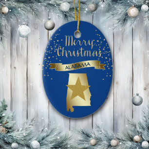 Ornement En Céramique Star de l'Alabama d'or bleu
