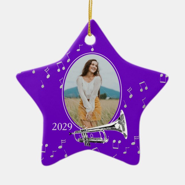 Ornement En Céramique Star de musique violet avec trompette (Devant)