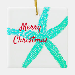 Ornement En Céramique Starfish Motif Vert Bleu Rouge Joyeux Noël