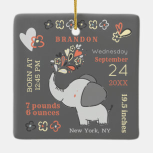 Ornement En Céramique Statistiques de naissance des éléphants orange pou