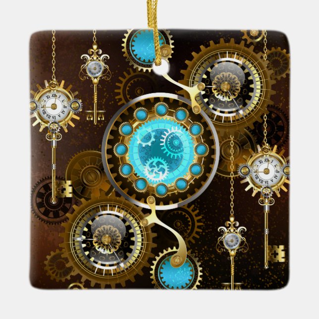 Ornement En Céramique Steampunk Arrière - plan rouillé avec des lentille (Devant)