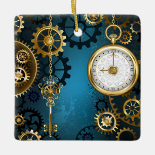 Ornement En Céramique Steampunk Arrière - plan turquoise avec Gears