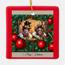 Ornement En Céramique Steampunk Deux Coeurs Noël