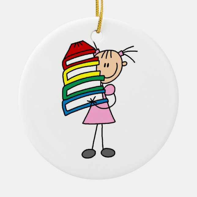 Ornement En Céramique Stick Girl With Books (Devant)