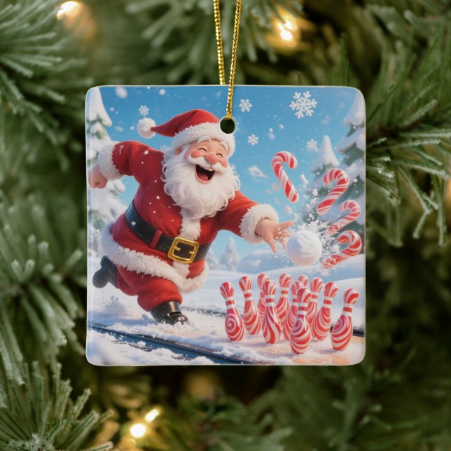 Ornement En Céramique Striking Santa Bowling Candy Cane Lane Personalize (Arbre)