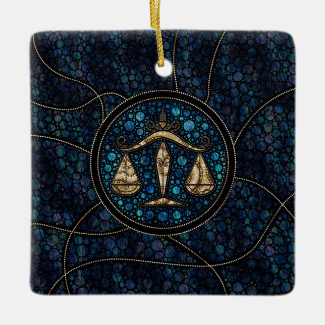 Ornement En Céramique Style Art Zodiac Dot de Libra Gold Abalone (Devant)