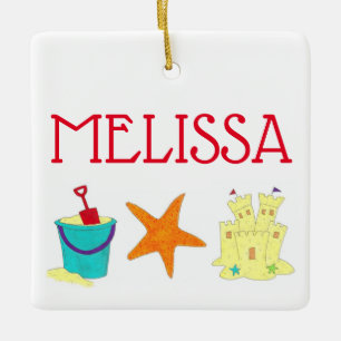 Ornement En Céramique Summer Beach Party Sandcastle Starfish Pail Shovel