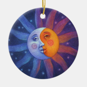 Ornement En Céramique Sun et alignement parfait d'éclipse de lune